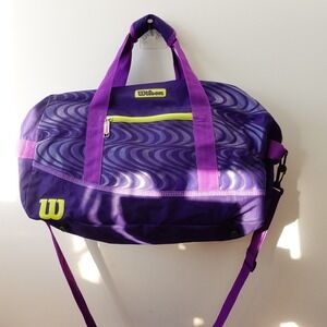VINTAGE Wilson Sporting Goods Duffle Bag Purple Neon Wave Logo Gym Sports Tennis